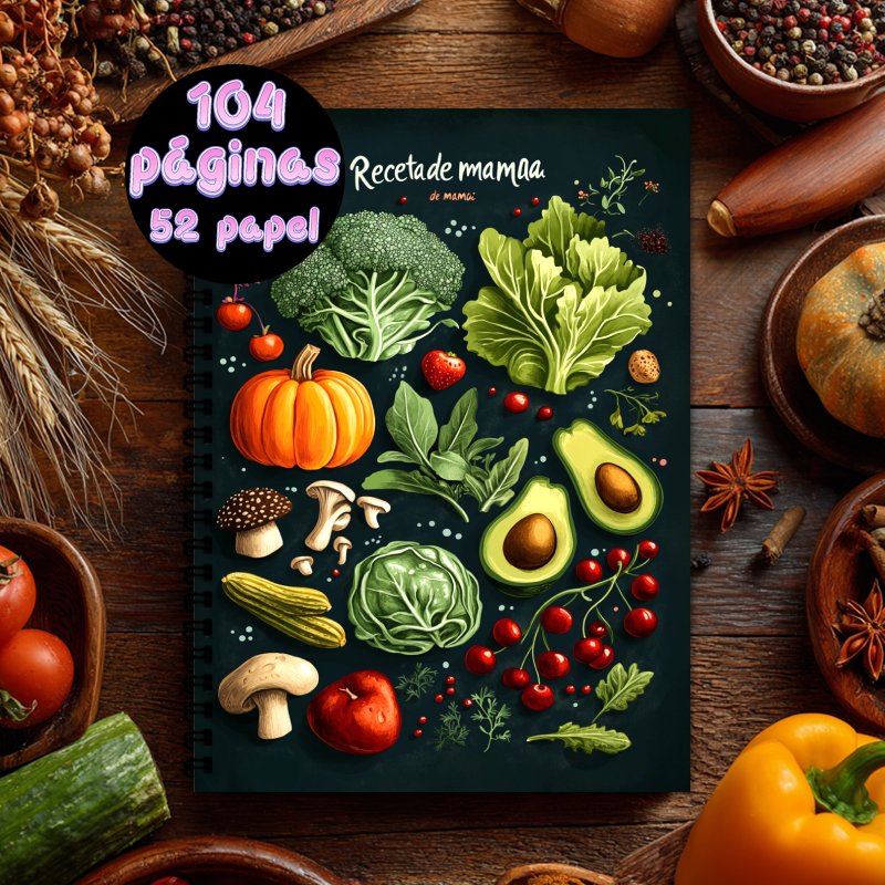 Cocktail Recipe Book - A5 スペイン料理本、スパイラル綴じ、レシピコレクションブック（最大100レシピ収納可能）、野菜と果物をテーマにしたレシピジャーナル